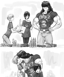 3boys arguing blonde_hair dark_hair eyebags flick hair_over_eyes hair_over_one_eye implied_anal implied_sex instant_loss_2koma kissing long_hair meme miniature_model muscular_male smiling_at_another twink warhammer_(franchise) yaoi