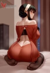 1girls 2d ai_generated ass bare_shoulders big_ass big_breasts black_hair blush breasts cleavage earrings erophoenix female female_focus full_body hairband jewelry long_hair looking_at_viewer off-shoulder_sweater pantyhose patreon_username smile solo solo_female spy_x_family sweater thick thick_thighs uncensored yor_briar yor_forger