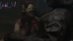 1boy 1girls 3d after_oral blindfold blood breasts cum cum_in_mouth cum_on_face dead_by_daylight erection female holding_penis horror licht_57 male monster monster_girl nipples penis penis_in_hand red_hair shinji_18 the_nurse