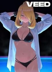 2d 2d_(artwork) 2d_artwork ai-created ai_animated ai_animation ai_art ai_assisted ai_generated bare_legs bare_midriff bare_thighs belly_button big_breasts big_breasts bikini bikini_bottom bikini_top black_bikini black_bikini_bottom black_bikini_top black_hair_ornament blonde_hair blush blush cleavage cynthia_(pokemon) dance dancing dancing_girl eyelashes hair_accessory hair_covering_eye hair_ornament hip_sway hourglass_figure hourglass_figured_female in_pool inner_sideboob jacket jacket_on_shoulders jacket_open jiggle jiggle_physics jiggling_boobs jiggling_breasts jiggling_thighs light_skin light_skinned_female long_hair looking_at_viewer midriff music navel pokemon pokemon_(game) pokemon_dppt pokemon_trainer pool pov pov_eye_contact pov_male seduction seduction_techniques see-through see-through_clothes see-through_clothing see-through_jacket see-through_shirt silver_eyes sound stream swimingpool tagme thick_thighs tied_hair video wet wet_body wet_clothes wet_clothing wet_skin