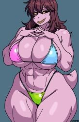 1girls abs anthro bikini black_eyes breasts brown_hair deltarune female female female_only freckles furry ghostec hands_together happy huge_breasts large_breasts lizard lizard_girl long_hair muscle_girl muscular muscular_female purple_body purple_skin scalie sharp_teeth short_tail signature simple_background smile solo standing susie_(deltarune) tail thick_thighs toby_fox wide_hips yellow_sclera yellow_teeth
