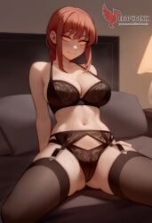 1girls 2d ai_generated ass bangs bare_shoulders barefeet big_ass big_breasts black_bra black_legwear bra braid braided_ponytail breasts chainsaw_man erophoenix feet female female_focus full_body garter_belt holding_leash leash looking_at_viewer looking_back makima_(chainsaw_man) navel nude pale_skinned_female panties patreon_username ringed_eyes sidelocks smile soles solo solo_female sweat thick thick_thighs thighhighs toes uncensored underwear yellow_eyes