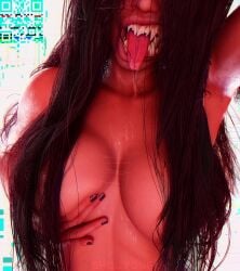 3d 3d_(artwork) big_breasts black_hair breast_grab breasts female long_hair mileena mileena_(new_era) monster_girl mortal_kombat mortal_kombat_1_(2023) nude pinup saliva saliva_string saliva_trail shulyque solo teeth tongue tongue_out wet wet_body wet_hair