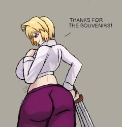 1girls after_vore ahoge arcueid_brunestud artist_request ass ass_bigger_than_head ass_expansion ass_focus belly big_butt black_keys_(type-moon) blonde_hair breasts breasts_bigger_than_head digestion drawthread_request enormous_breasts evil_grin evil_smile growth hand_on_hip holding_weapon huge_ass huge_boot huge_breasts implied_vore large_ass large_breasts large_butt melty_blood midriff red_eyes rumbling_stomach short_hair sideboob smile stomach tsukihime vore weapon