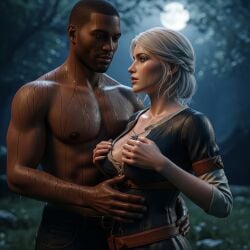 ai_generated ciri dark-skinned_male interracial the_witcher_3:_wild_hunt