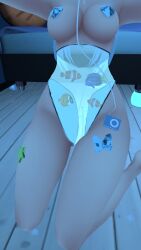 aquarium blue_lighting headphones heart_shaped_pasties inhuman ipod pasties pasties_only stickers torso vrchat vrchat_avatar