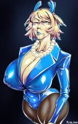 big_breasts blonde_hair blue_lipstick carol_holiday deer_girl deltarune deltarune_chapter_4 digital_media_(artwork) female female_only mature_female necklace older_female tofo_u
