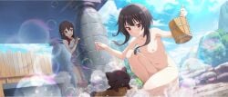 2girls bath bathroom chomusuke kono_subarashii_sekai_ni_shukufuku_wo! konosuba megumin red_eyes short_hair shy small_breasts teenage_girl teenager yunyun_(konosuba)