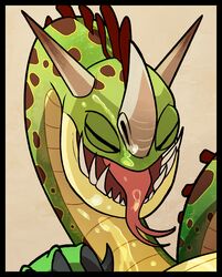 blitzdrachin closed_eyes cropped cum cum_on_face dragon feral green_scales hideous_zippleback horn how_to_train_your_dragon open_mouth scales