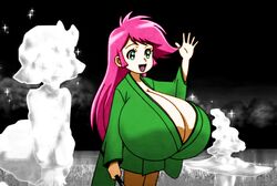 1girls breasts dororon_enma-kun female ghastly_prince_enma green_eyes green_kimotoe huge_breasts pink_hair yukiko_hime