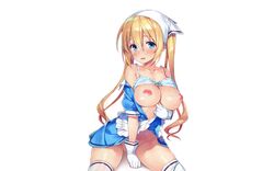 aqua_eyes blend_s blonde_hair blush bra breasts gloves hinata_kaho long_hair maid nipples open_shirt photoshop pussy_juice skirt_lift thighhighs underwear white_background yuuki_hagure