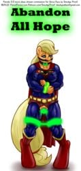 alpha_channel anthro applejack_(mlp) bondage commission cosplay crossover dated dc dc_comics depowered dildo female friendship_is_magic gag hair_on_head kryptonite muscular my_little_pony nipples patreon_url pussy rubber saliva sex_toy shackle simple_background smudge_proof solo superman supermare transparent_background url