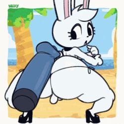 1:1 animal_genitalia animal_penis animated anthro balls beach big_butt bikini black_clothing black_nose black_thong black_underwear bottom_heavy bouncing bouncing_butt butt ciavs ciavs_(chracter) clothing collar disembodied_penis duo equine_genitalia equine_penis eyelashes femboy flaccid footwear genitals head_tuft high_heels huge_butt imminent_sex ineffective_clothing lagomorph leporid low_res male male/male mammal palm_tree penis plant public public_nudity rabbit rabbit_ears sand scut_tail sea shaking shaking_butt shoes short_tail signature string_bikini swimwear tail thick_thighs thong tree tuft twerking two-piece_swimsuit underwear water white_body