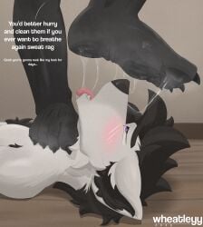 2026 5_toes anthro anthro_on_anthro armpit_hair asphyxiation barefoot black_body black_feet blush blush_lines bodily_fluids body_hair bullying canid canine canis chest_tuft claws digital_drawing_(artwork) digital_media_(artwork) dominant dominant_anthro dominant_male duo english_text feet foot_fetish foot_lick foot_on_face foot_on_neck foot_play foot_sniffing forced furry hi_res humanoid_feet humiliation inner_ear_fluff inside licking lying male male/male mammal musk musk_cloud musky_feet nude nude_anthro nude_male on_back open_mouth pawpads plantigrade purple_eyes saliva saliva_on_tongue saliva_string smelly smelly_feet sniffing standing stepped_on submissive submissive_anthro submissive_male sweat sweat_string sweatdrop sweaty_feet text toe_claws toes tongue tongue_out tuft wheatley_gray wheatleyy white_body wolf yaoi