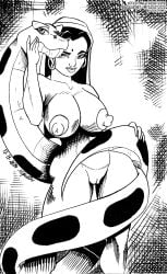 1girls aged_up big_breasts bindi black_hair breasts disney earrings female huge_breasts indian indian_female kaa nipples nude pussy shanti snake the_jungle_book tiquitoc traditional_media_(artwork)