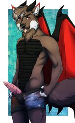 1boy animal_genitalia animal_penis annairu big_penis boxers_(clothing) canine canine_penis clothing dragon erection fur gaymingwolfy hair horn hybrid invalid_tag male male_only mammal panting penis reptile scales scalie solo teasing underwear wings wolf wolf_dragon