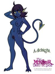 2016 brandon_shane breasts female hair humanoid midnight_(tmutb) monster monster_girl_(genre) nipples nude pubes pussy simple_background smile solo standing the_monster_under_the_bed webcomic