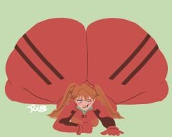 alternate_version_available asuka_langley_sohryu big_ass dumptruck_ass hyper hyper_ass laying_on_stomach neon_genesis_evangelion onomatopoeia plugsuit red_hair rumblyxbubbles tagme