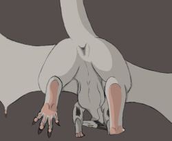 animal_genitalia basaltara basaltara_(character) butt claws cloaca dragon feet female feral genitals hi_res horn looking_at_viewer membrane_(anatomy) mythological_creature mythological_scalie mythology nude pawpads paws presenting presenting_hindquarters scalie shaded simple_background smile smiling_at_viewer smirk smirking_at_viewer solo tail wings