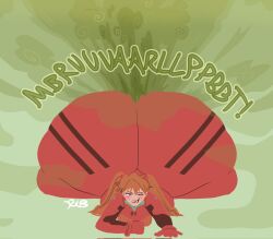 alternate_version_available asuka_langley_sohryu big_ass dumptruck_ass fart fart_cloud fart_fetish farting hyper hyper_ass laying_on_stomach neon_genesis_evangelion onomatopoeia plugsuit red_hair rumblyxbubbles tagme
