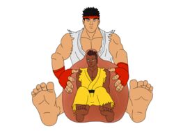 2boys barefoot belly black_hair capcom dark-skinned_male expansion feet fingerless_gloves male male_feet male_focus male_only ryu_(street_fighter) sean_matsuda short_hair soles street_fighter street_fighter_iii street_fighter_iii:_3rd_strike street_fighter_iii_(series) street_fighter_v toes vore