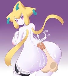 anthro anthrofied ass balls big_ass big_butt blush breasts buttjob covered_buttjob cum cum_on_ass dat_ass erection female hi_res huge_ass humanoid jcdr jirachi legendary_pokemon looking_at_viewer looking_back nintendo nipples nova_(purplebird) nude outercourse penis pokémon_(species) pokemon pokemon_(species) rule_63 simple_background smile solo thighband video_games