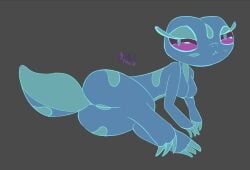 anthro artist_name ass blue_body breasts female gecko gecqua genitals littlemeanie lizard miori nintendo nude pokemon pokemon_(species) pokemon_ww pokemorph presenting reptile scalie signature solo tail text vulva