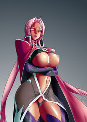 breasts dark_skin female half-pencil huge_breasts ingrid_(taimanin_asagi) long_hair no_bra pink_hair taimanin_asagi