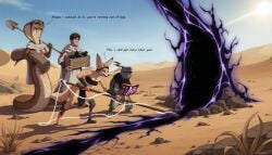 1boy 2025 3girls accessory ai_generated amputee anthro apode arm_wraps armor black_sclera blue_eyes book bottomless bottomwear bracers breasts canid canine cloak clothed clothing cobra desert detailed_background director_name disability draconcopode english_text eyewear faerixi_(midria) fantasy featureless_breasts female female_anthro fennec flower flower_in_hair foot_wraps forked_tongue fox furry genitals glasses goggles green_eyes group hair hair_accessory headband headgear helmet hi_res holding_object human kolloss_(midria) legless loincloth magic magic_user male male_human mammal medieval missing_limb naga naga_(midria) nano_banana outside plant portal prosthetic prosthetic_leg prosthetic_limb pupils pussy reading reptile ritual robe scalie serpentine shawl shovel shrub size_difference slit_pupils snake snake_hood sun tagme terraraptor text tongue tools topwear tube_top turtle world_of_midria wraps yellow_eyes