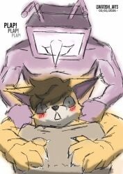 2boys 2male antenna anthro anthro_penetrated big_nose black_nose blush blush_lines brown_hair completely_naked completely_naked_anthro completely_naked_male completely_nude completely_nude_anthro completely_nude_male fox fox_boy fox_ears furry gay gay_male gay_sex male male/male male_focus male_only male_penetrated male_penetrating male_penetrating_male moan moaning muscles muscular muscular_male naked naked_anthro naked_male nude nude_anthro nude_male open_mouth open_smile plap plap_(sound) plapping purple_body purple_fur purple_skin smile smiling spiked_nails yellow_body yellow_fur yellow_skin