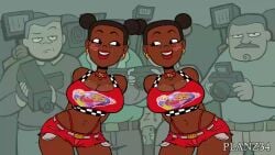 2girls afro_puffs animated audio belly_button_piercing big_breasts booty_shorts breasts brown_hair canonical_scene cars_(film) choker crop_top dark-skinned_female dark_nipples dark_skin disney ear_piercings earrings edit edited erect_nipples female females females_only fingerless_gloves flashing flashing_breasts hair_buns huge_breasts human human_mia_(planz34) human_tia_(planz34) human_version large_breasts life_could_be_a_dream lipstick looking_at_viewer mia_(cars) navel_piercing nipples pixar planz34 shorts sound standing sticker_on_face stickers tagme thick_thighs third-party_edit tia_(cars) top_heavy twins ukraine_voice_acting video voice_acted wide_hips