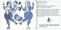 anthro anus blue_body breasts capcom claws dododragon56 fanged_wyvern female fur genitals hi_res kaminari_the_tobi_kadachi model_sheet monster_hunter nipple_piercing nipples nude piercing reptile scalie smile solo text tobi-kadachi tongue vulva yellow_eyes