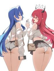 2girls ass exhibitionism exhibitionist exposed_ass hololive hololive_english hololive_english_-council- hololive_english_-promise- irys_(hololive) long_hair ouro_kronii panties shorts skirt sluts slutty_female vanillafox2035