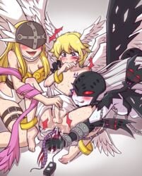 1boy 2girls anal_object_insertion angewomon anus bandai barefoot blonde_hair breasts censored curvy digimon dildo female femdom grey_hair grey_skin handjob helmet huge_ass ladydevimon long_hair lucemon mask masturbation moaning mosaic_censoring multiple_girls object_insertion open_mouth penetration pussy pussy_juice sex_toy shiny shiny_skin smile tattoo tears toes very_long_hair wb_(pixiv5616725) wink