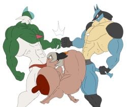 1girls 2boys abs ass bea_(pokemon) big_ass big_breasts big_butt big_muscles big_penis black_and_white breasts cartoony color double_team double_teamed female fist_bump gallade huge_ass huge_breasts huge_butt huge_cock huge_nipples huge_thighs hyper hyper_ass hyper_breasts hyper_hourglass hyper_nipples hyper_penis large_ass large_breasts large_penis lucario male massive_breasts mmf_threesome monochrome muscles muscular muscular_male nipples oral oral_penetration penis pokemon pokemon_(species) pokemon_ss rubberhose sex shortstack spiked_bracelet spiked_collar spitroast tasteofchoklit_(edit) threesome toon toony white_body
