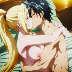 1boy1girl ai_generated anime anime_boy anime_girl babe bangs beautiful_girl bed bed_covers bedroom bedroom_sex big_breasts black_hair blonde_ponytail blush crossover crossover_sex dreson embracing erotic fairy_tail fantasy gray_fullbuster gray_kiss_ino indoors ino_yamanaka kissing kunoichi lovely mage making_out muscular_male nai_diffusion naruto naruto_shippuden night nipples nude pillow romantic_night spiky_hair upper_body