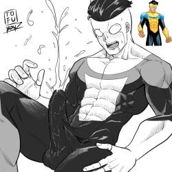 1boy 2021 big_penis cum cum_in_clothes cum_in_clothing cum_on_body cumming cumshot image_comics invincible invincible_(comics) male male_only mark_grayson masculine mask masked muscular muscular_male penis_clothing skybound_entertainment source_request superhero tagme tofuboyz uniform white_background