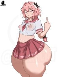 2020s 2026 2d 2d_(artwork) 2d_artwork astolfo_(fate) big_ass color colored darkhcat fate/grand_order fate_(series) femboy femboy_only huge_ass huge_thighs large_thighs light-skinned_male light_skin male male_only middle_finger nipples_visible_through_clothing pink_hair pink_hair_male solo solo_femboy solo_focus solo_male wide_hips wide_thighs