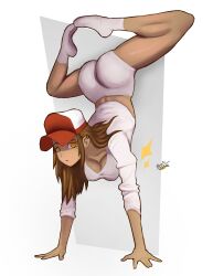 ass brown_hair butt_focus cap chiotosaurio handstand lina_(celina_quintana) original original_character solo_female