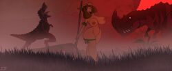 1girls adult_swim artist_signature ass background barefoot belly belly_button big_ass big_breasts black_eyes breasts brown_hair brown_skin brown_skinned_female cartoon_network cave_girl cavegirl cavewoman clean cosplay courtney_(tdi) crossover detailed_background dinosaur eyelashes female fog freckles full_body grass jungle jungle_girl leaf_clothing legs_crossed makeup naked naked_female navel necklace nude nude_female orange_lipstick plant pose posing primal_(series) red_sky remastered rock rustysh4ckl3ford scared scared_expression scared_face short_hair small_pupils spear tarzan teletoon thick_ass thick_thighs tiger_skin tiger_stripes total_drama_(series) total_drama_island tree tyrannosaurus_rex very_high_resolution