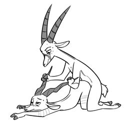 2018 2boys anal anal_sex antelope anthro ass_up black_and_white blush bucky_oryx-antlerson disney duo from_behind_position fuel_(artist) gay greyscale horn horn_grab kneeling kudu male male_only male_penetrating mammal monochrome nude oryx penetration pronk_oryx-antlerson sex simple_background sweat white_background yaoi zootopia