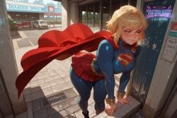 1girl ai_generated big_ass big_breasts blonde_hair blue_bodysuit blue_eyes blush blushing_at_viewer blushing_face city_background cleavage curvy dc dc_comics detailed_eyes detailed_face deurahh emblem female_focus full_body gold_belt gold_cuffs highres imminent_oral imminent_penetration imminent_sex kara_zor-el kara_zor-l my_adventures_with_superman pleated_skirt pov pov_eye_contact red_cape red_skirt s_shield seductive_expression shiny_clothing short_hair solo standing steaming steaming_body steaming_breath street sunlight supergirl superheroine thicc_ass thicc_breasts thicc_thighs thick_thighs voluptuous voluptuous_female wide_hips
