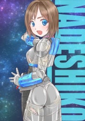 1girls ass ass_bigger_than_head back_view back_view_female blue_eyes bodysuit breasts brown_hair curvy curvy_body curvy_female curvy_figure electricity fat_ass female female_focus female_only kamen_rider kamen_rider_fourze_(series) kamen_rider_nadeshiko large_breasts looking_at_viewer looking_back looking_behind medium_breasts nadeshiko_(kamen_rider_fourze) nyanchu round_ass sexy sexy_body sexy_female sexy_pose short_hair silver_bodysuit skintight skintight_bodysuit solo solo_female solo_focus tearing_clothes thick_ass thick_thighs thighhighs thighs torn_bodysuit torn_clothes wide_hips wide_thighs