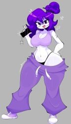 1girls 2026 breasts circular_glasses fanart fanart_from_twitter female female_only garlan_(haxxar) glasses holding holding_object holding_phone oc original_character phone purple_hair tagme the_rod26 thighs