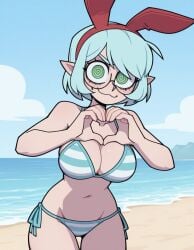 ai_generated bikini blue_striped_bikini boobs breasts elf elf_ears elf_female elf_girl indie_virtual_youtuber keisha_callie sexy striped_bikini tits vtuber