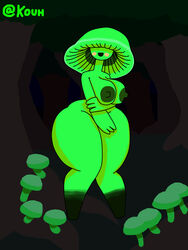 3:4 anthro ass big_breasts big_butt blush breasts curvy_figure detailed_background elemental_creature elemental_humanoid female fingers forest fungi_fauna fungi_humanoid fungus green_body green_skin hi_res huge_breasts huge_butt humanoid kouh looking_at_viewer lux_(kouh) multicolored_body mushroom mushroom_humanoid nipples nude open_mouth sky smile solo thick_thighs tree two_tone_body voluptuous wide_hips