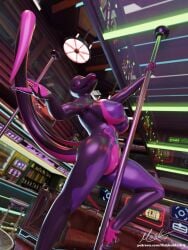 3:4 3d_(artwork) anthro areola big_breasts blender_(artwork) breasts dancing digital_media_(artwork) female generation_7_pokemon genitals glistening glistening_areola glistening_arms glistening_body glistening_breasts glistening_face glistening_legs glistening_nipples glistening_skin glistening_tail glistening_thighs hi_res hiddenmask18 navel nintendo nipples nude pokemon pokemon_(species) pole pole_dancing purple_breasts raised_tail salazzle scalie solo tail text url vulva
