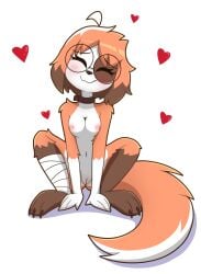 1girls anthro ass blush breasts canine closed_eyes female female_only furry glasses hellhound nipples nude pussy sol_(jizoku) solo zhorrito