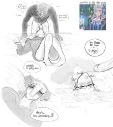 blowjob cum_in_mouth cum_on_face english_text gay genshin_impact glasses male/male neuvillette_(genshin_impact) wriothesley_(genshin_impact)