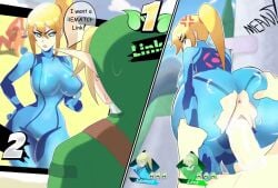 1boy 1girls anger_vein animated anus ass blonde_hair blue_bodysuit blue_eyes bodysuit bouncing_ass bouncing_breasts breasts clothed_female_nude_male clothed_sex completely_nude covered_nipples cum cum_in_pussy cum_on_penis cum_overflow curvy earrings english_text grabbing_another's_arm grabbing_another's_ass green_hat green_tunic hair_between_eyes hand_on_own_hip hat instant_loss jewelry large_breasts link long_hair looking_at_another looking_back looping_animation mole mole_under_mouth musi_cassie no_sound nude penis pointy_ears ponytail pussy samus_aran sex sex_from_behind skin_tight solo_focus speech_bubble straight super_smash_bros. sweat tagme throbo torn_bodysuit torn_clothes tunic uncensored vaginal_penetration video wide_hips zero_suit zero_suit_samus